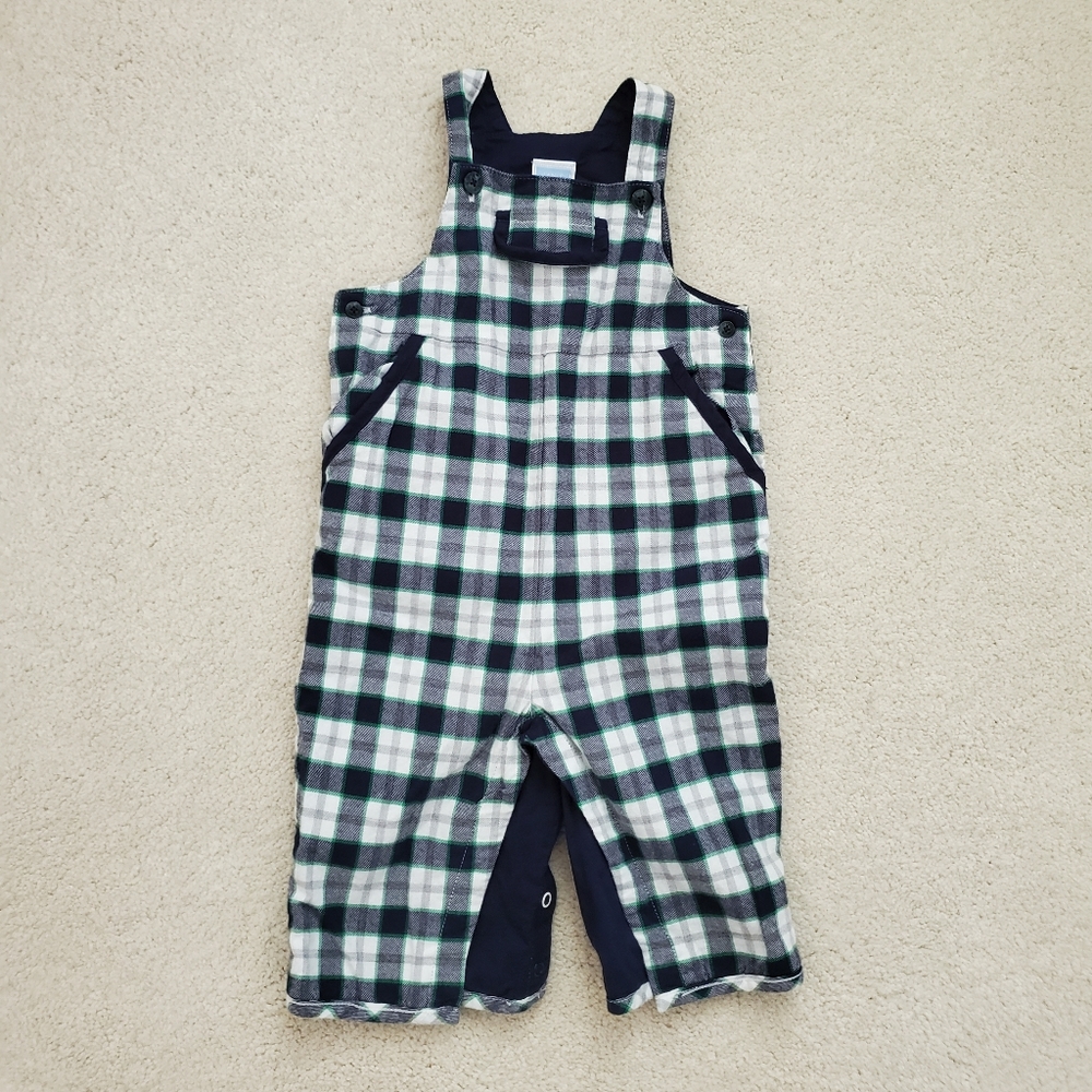 Janie and Jack Baby Boys' Blue, Green Plaid Cotton Overalls sz0-3m